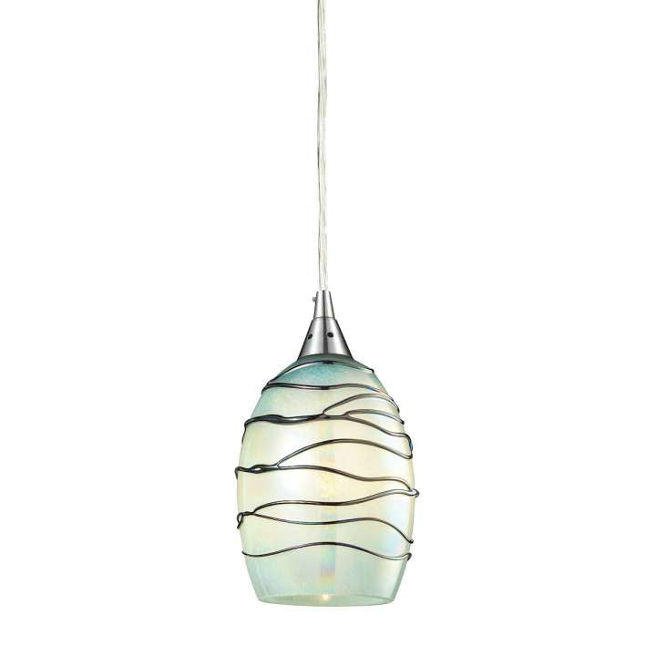 Vines 1-Light Mini Pendant in Satin Nickel with Mint Glass | Pendant Lamps | Modishstore