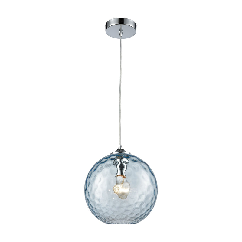 Watersphere 1-Light Mini Pendant in Chrome with Hammered Aqua Glass ELK Lighting | Pendant Lamps | Modishstore