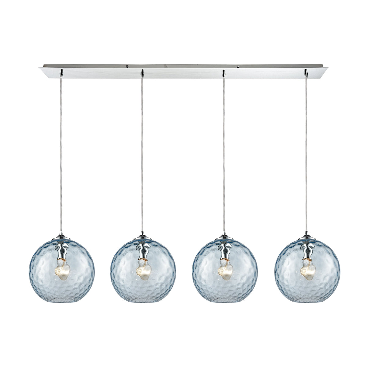 Watersphere 4-Light Linear Pendant Fixture in Chrome with Hammered Aqua Glass ELK Lighting | Pendant Lamps | Modishstore