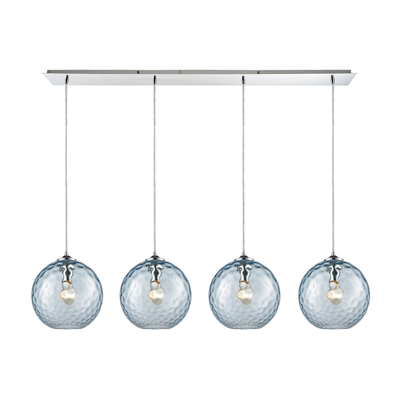 Watersphere 4-Light Linear Pendant Fixture in Chrome with Hammered Aqua Glass ELK Lighting | Pendant Lamps | Modishstore