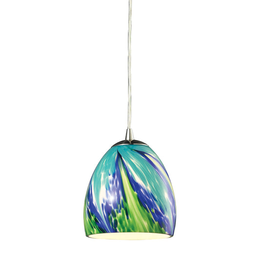 Colorwave 1-Light Mini Pendant in Satin Nickel with Blue and Green Glass ELK Lighting | Pendant Lamps | Modishstore