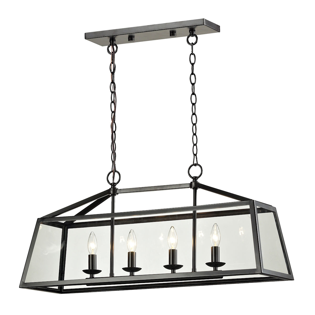 Alanna 4-Light Linear Chandelier in Oil Rubbed Bronze with Clear Glass Panels ELK Lighting | Chandeliers | Modishstore