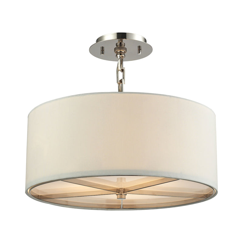 Selma 3-Light Pendant in Polished Nickel with White Fabric Shade ELK Lighting | Pendant Lamps | Modishstore