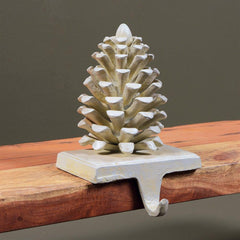 Pinecone Cast iron Stocking Holder - White - White - Set Of 2 By HomArt