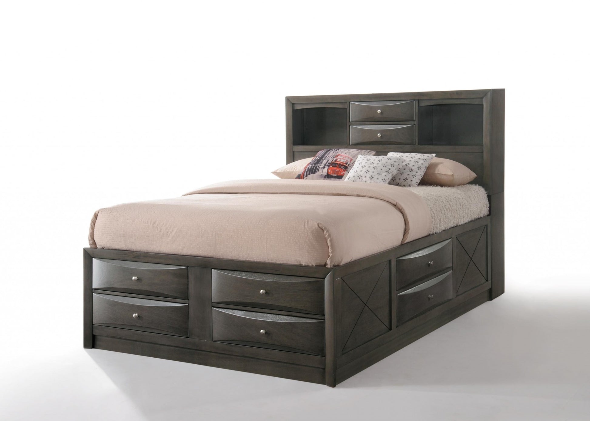 Eastern King Gray Oak Storage Bed By Homeroots | Beds | Modishstore