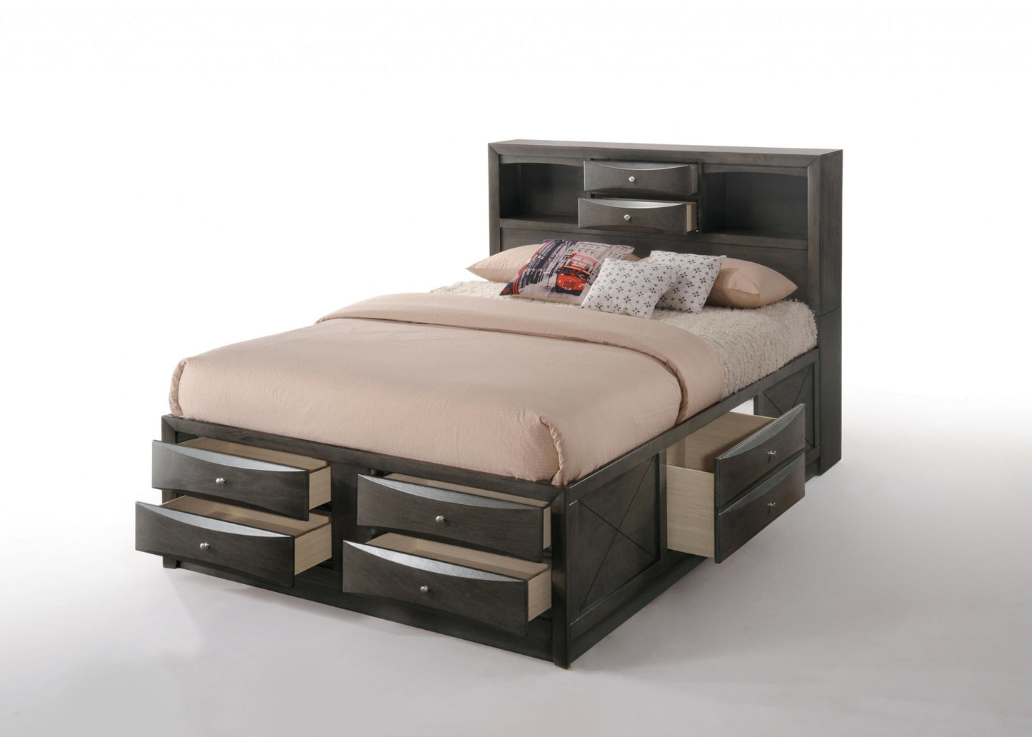 Gray Oak Rubber Wood Queen Storage Bed By Homeroots | Beds | Modishstore - 3