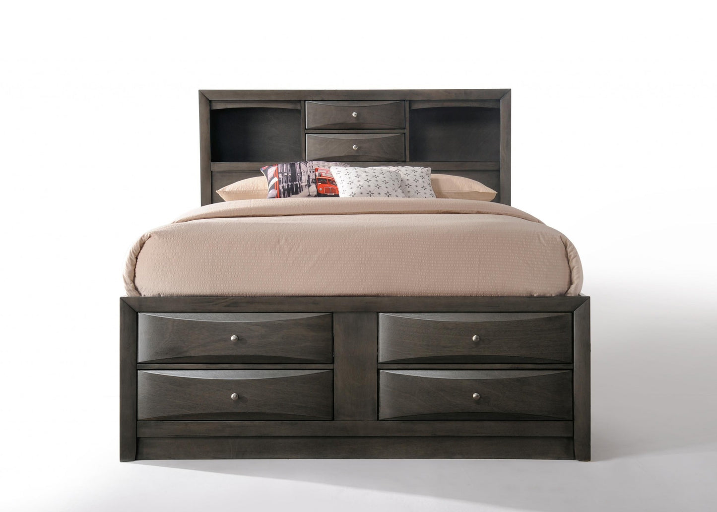 Gray Oak Rubber Wood Queen Storage Bed By Homeroots | Beds | Modishstore - 4