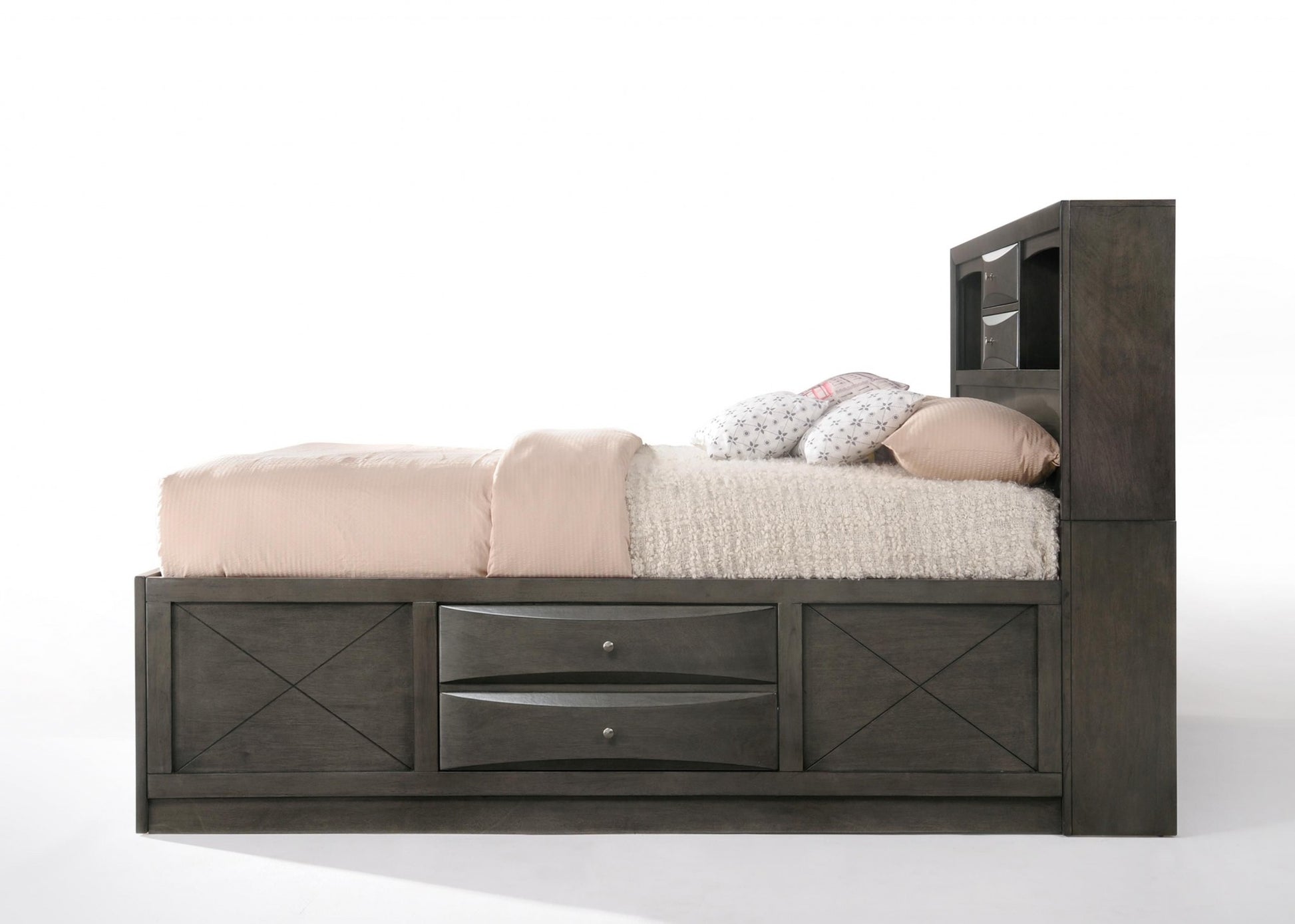 Gray Oak Rubber Wood Queen Storage Bed By Homeroots | Beds | Modishstore - 5