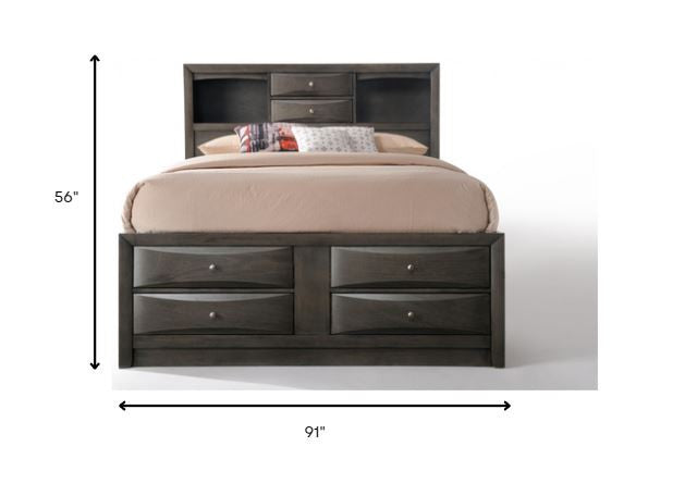 Gray Oak Rubber Wood Queen Storage Bed By Homeroots | Beds | Modishstore - 6