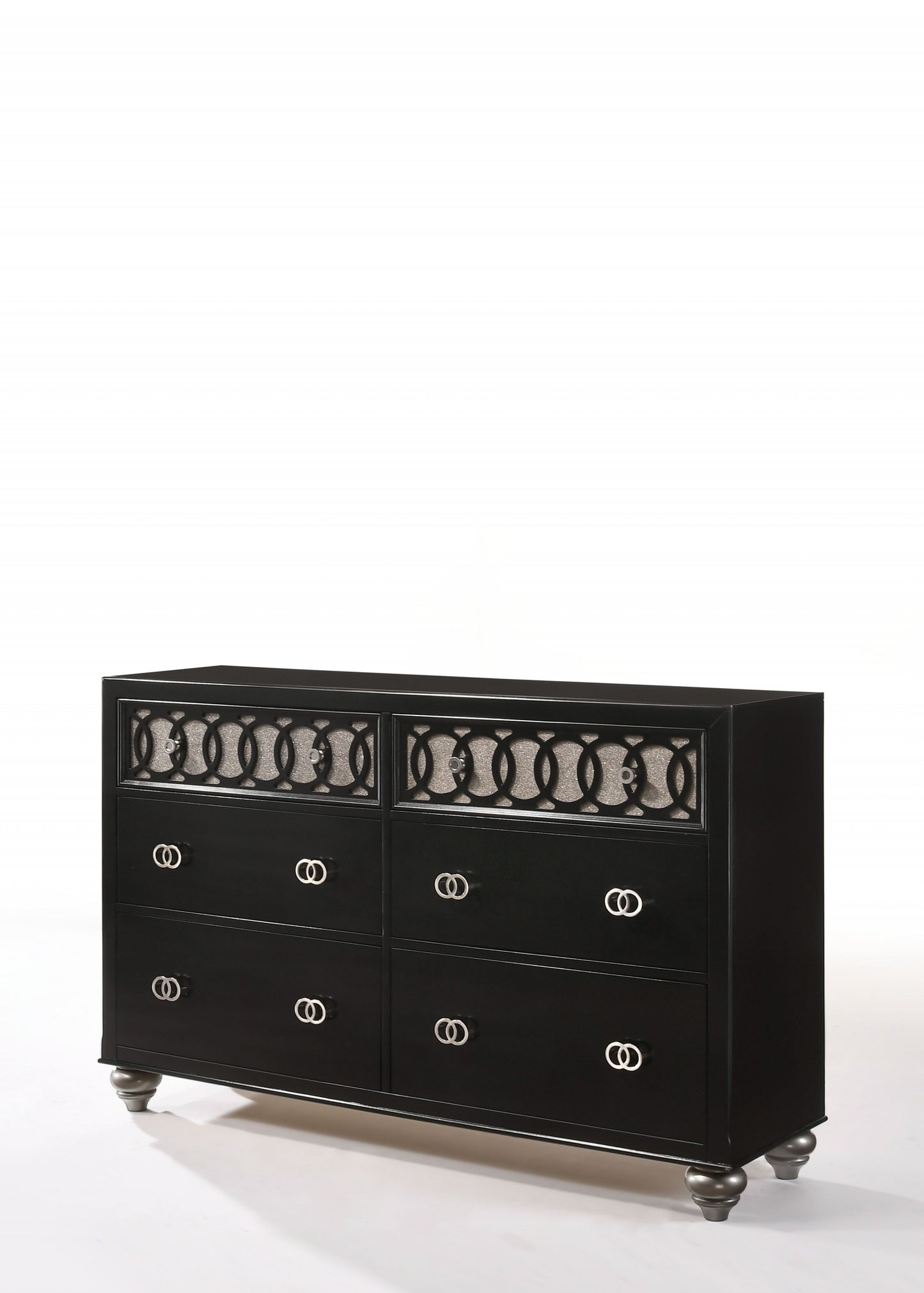 Black Engineered Wood And Nickel Brushed Metal Dresser By Homeroots | Dressers | Modishstore