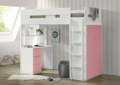 White And Pink Twin Loft Bed And Desk By Homeroots