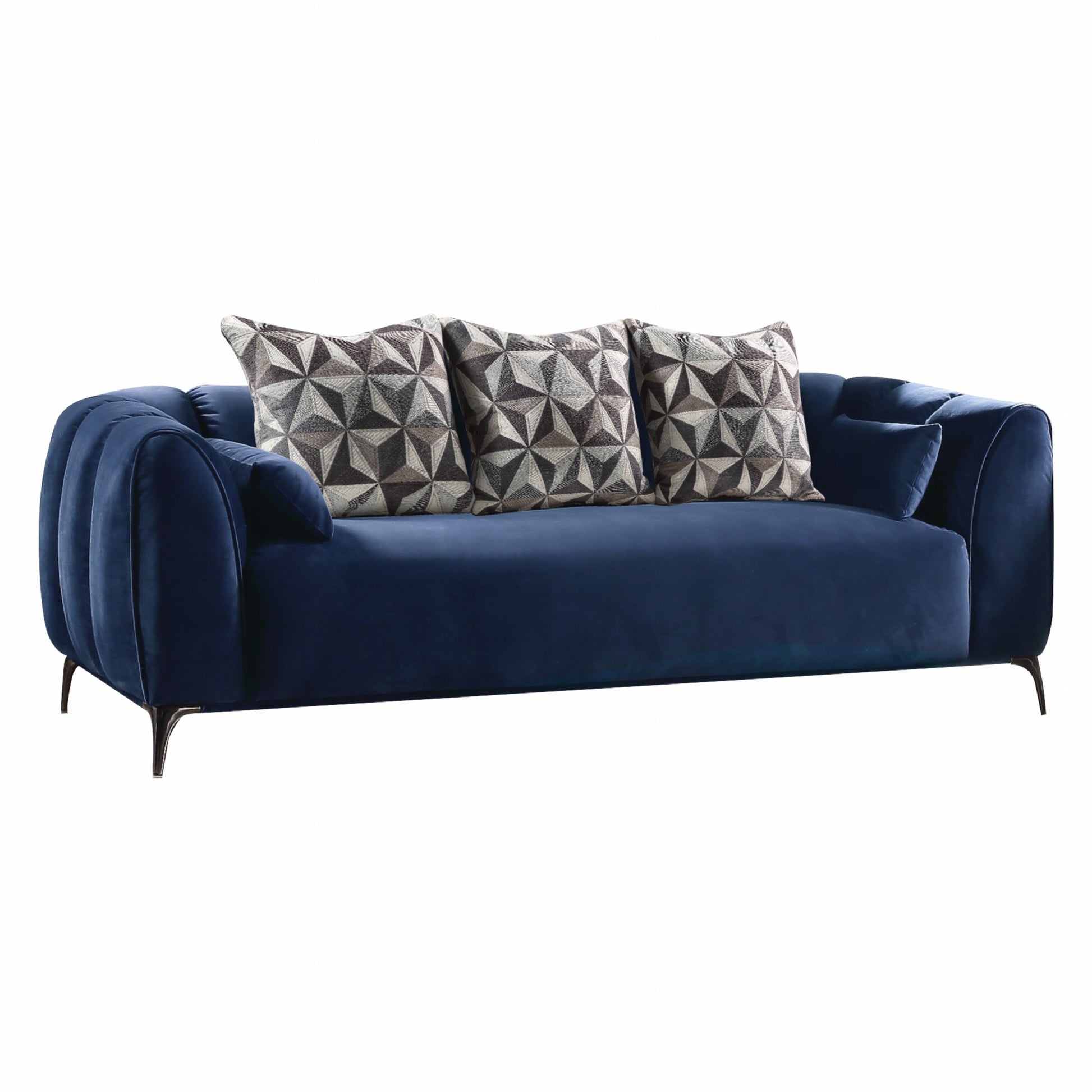 Blue Velvet Sofa w Pillows By Homeroots | Sofas | Modishstore - 2