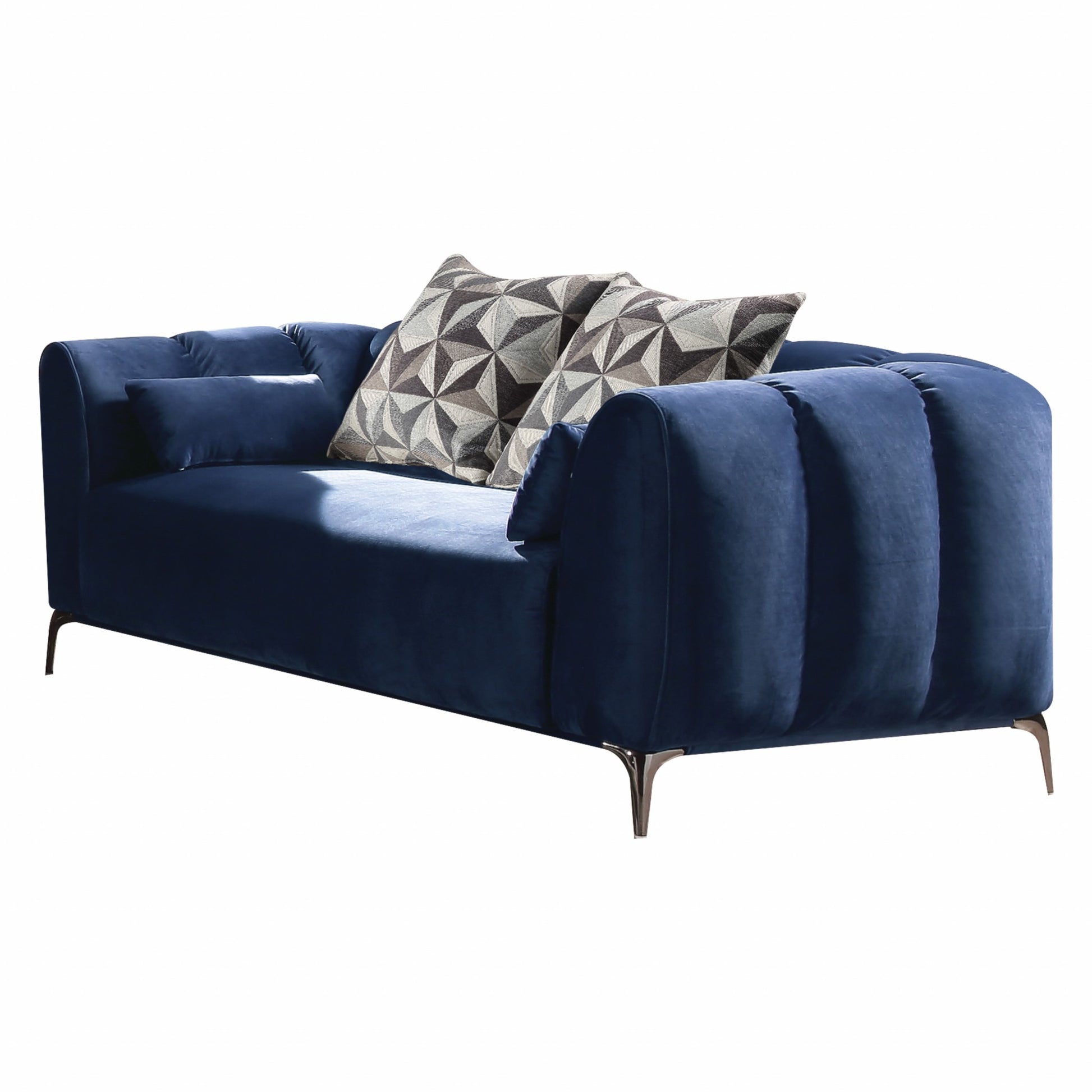 Blue Velvet Loveseat w Pillows By Homeroots | Loveseats | Modishstore - 2