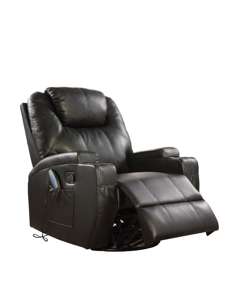 Black Bonded Leather Match Swivel Rocker Recliner With Massage By Homeroots | Recliners | Modishstore