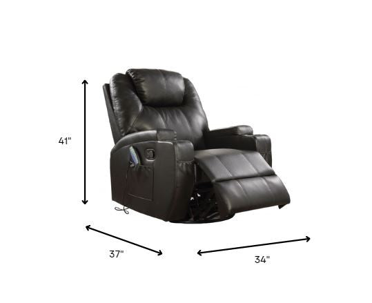 Black Bonded Leather Match Swivel Rocker Recliner With Massage By Homeroots | Recliners | Modishstore - 3