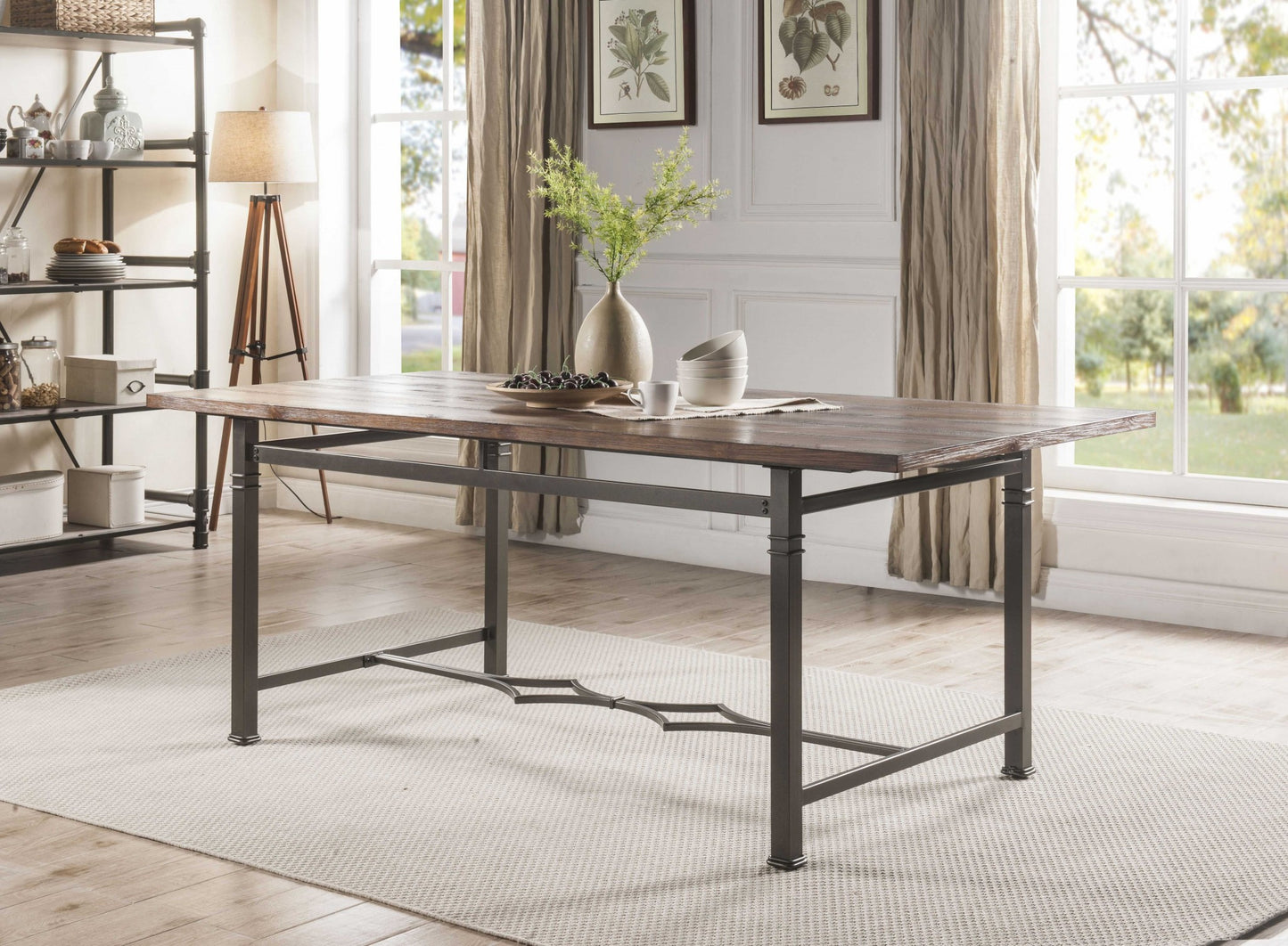 Weathered Dark Oak And Dark Bronze Dining Table By Homeroots | Dining Tables | Modishstore