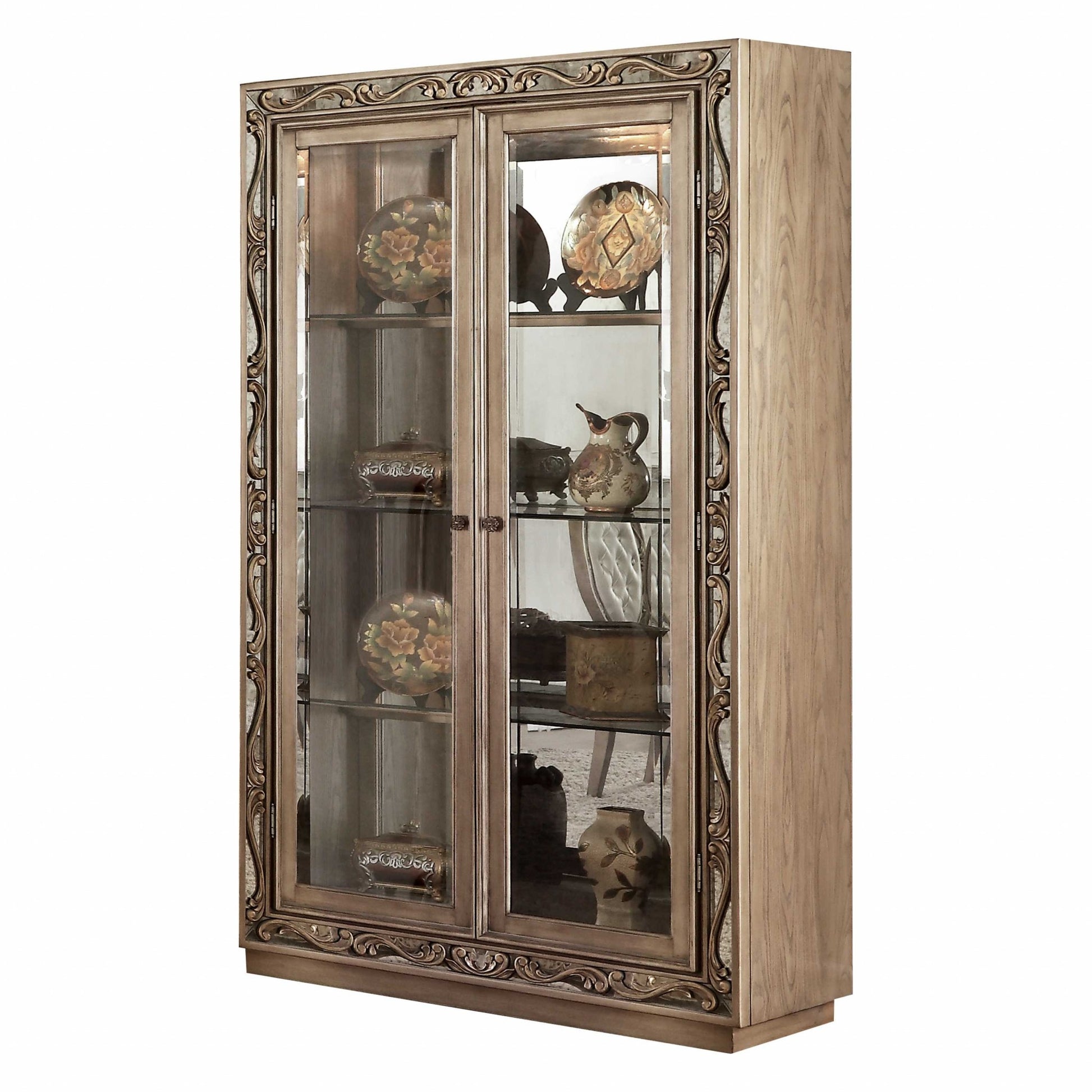 Antique Gold Curio Cabinet By Homeroots | Cabinets | Modishstore - 2