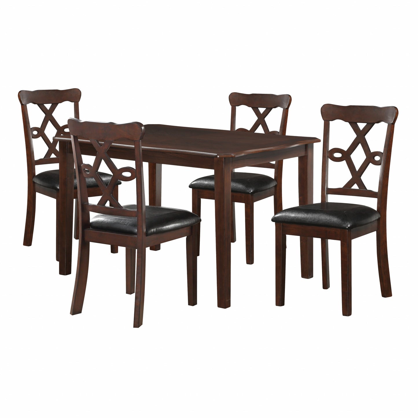 5Pc Black Leatherette And Espresso Dining Set By Homeroots | Dining Sets | Modishstore - 2