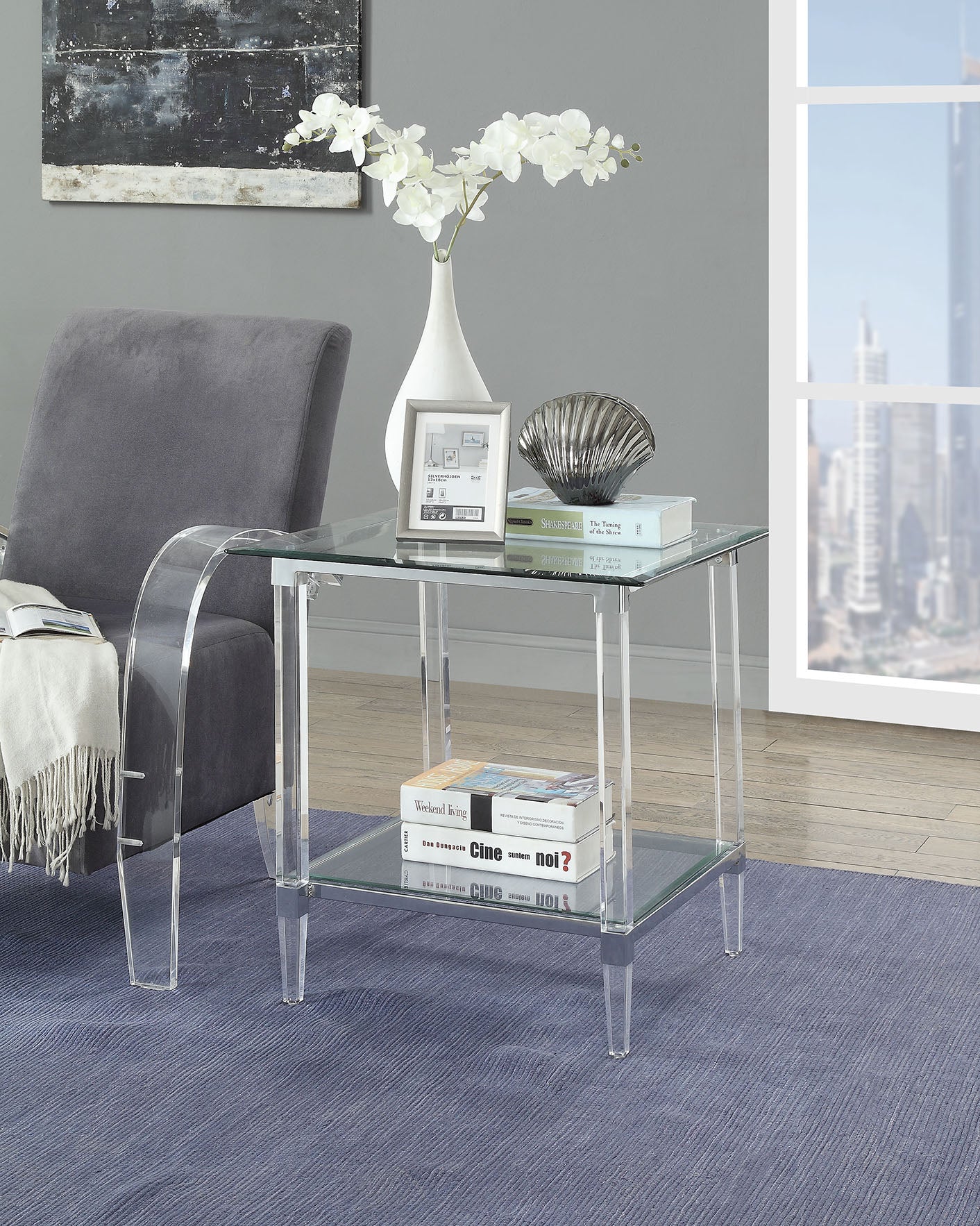 Chrome Clear Acrylic And Glass End Table By Homeroots - 318989 | End Tables | Modishstore - 2