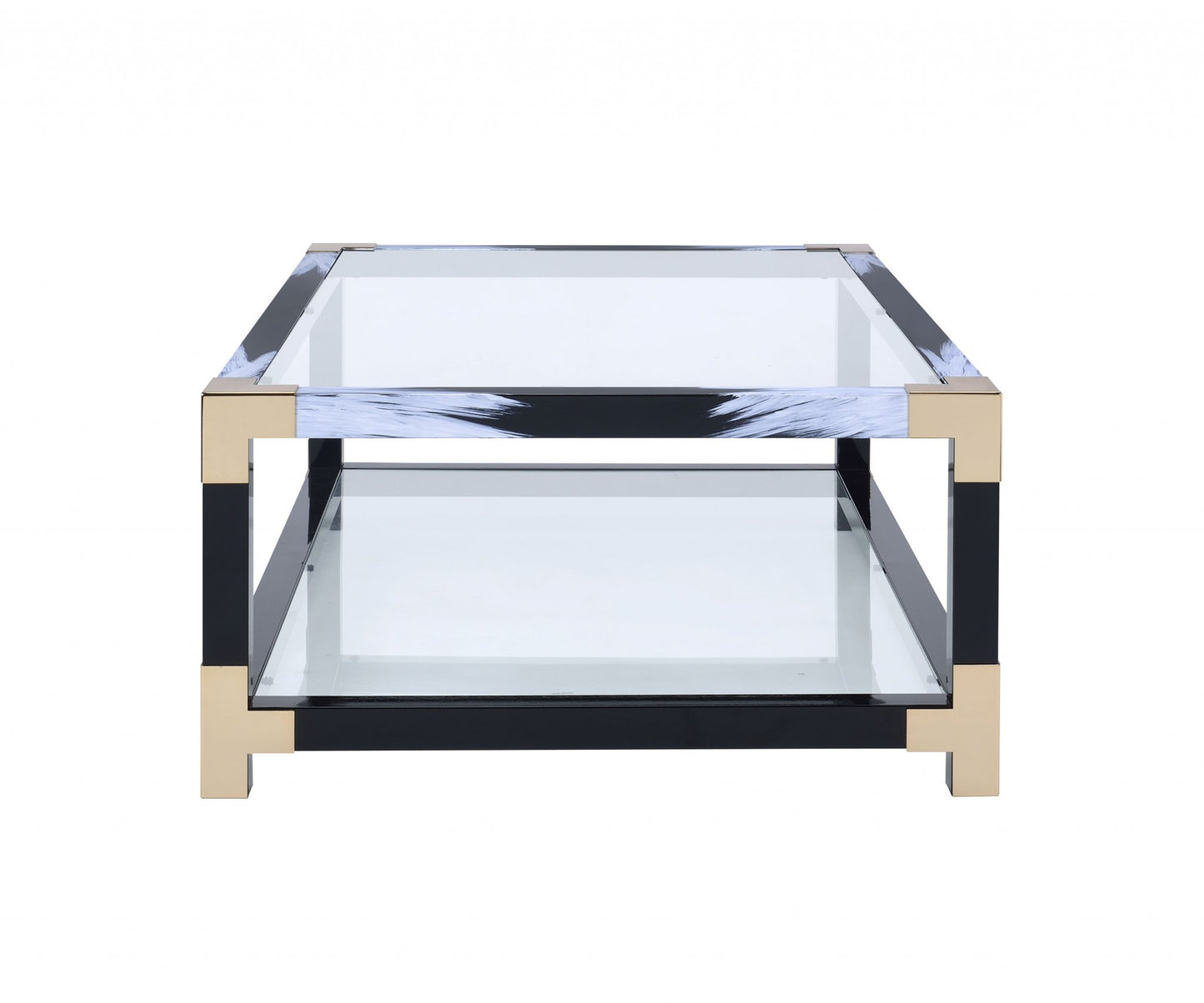 White Brushed Black Gold And Clear Glass Coffee Table By Homeroots | Coffee Tables | Modishstore - 3