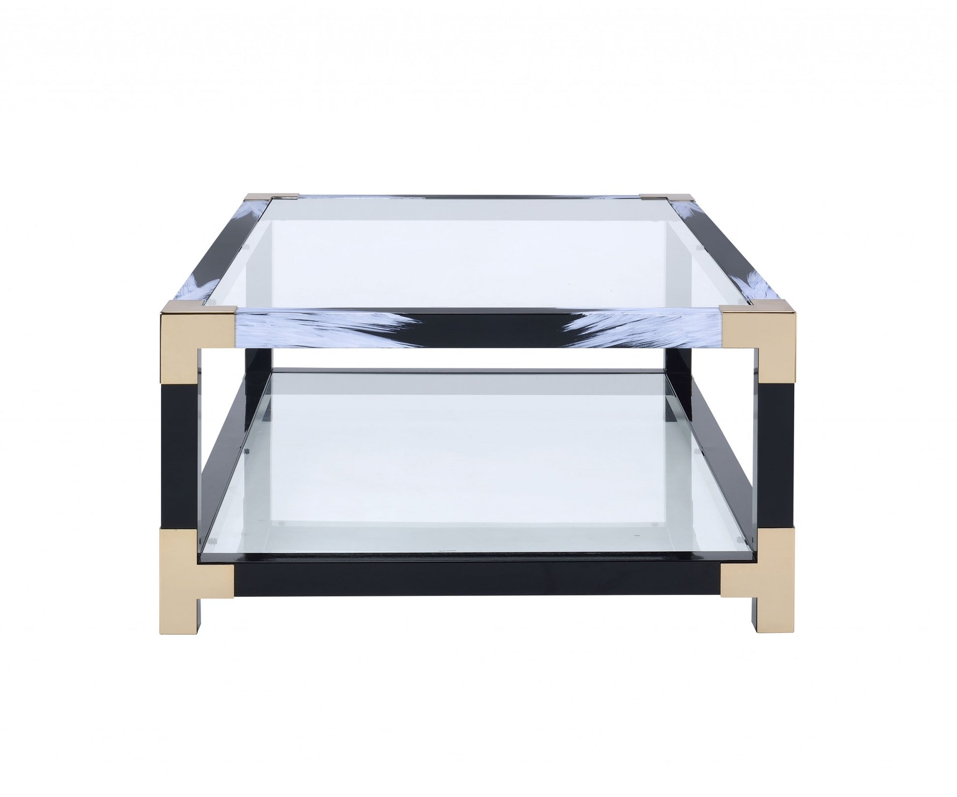 White Brushed Black Gold And Clear Glass Coffee Table By Homeroots | Coffee Tables | Modishstore - 3