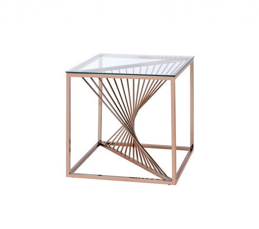 Brushed Copper And Clear Glass End Table By Homeroots | End Tables | Modishstore