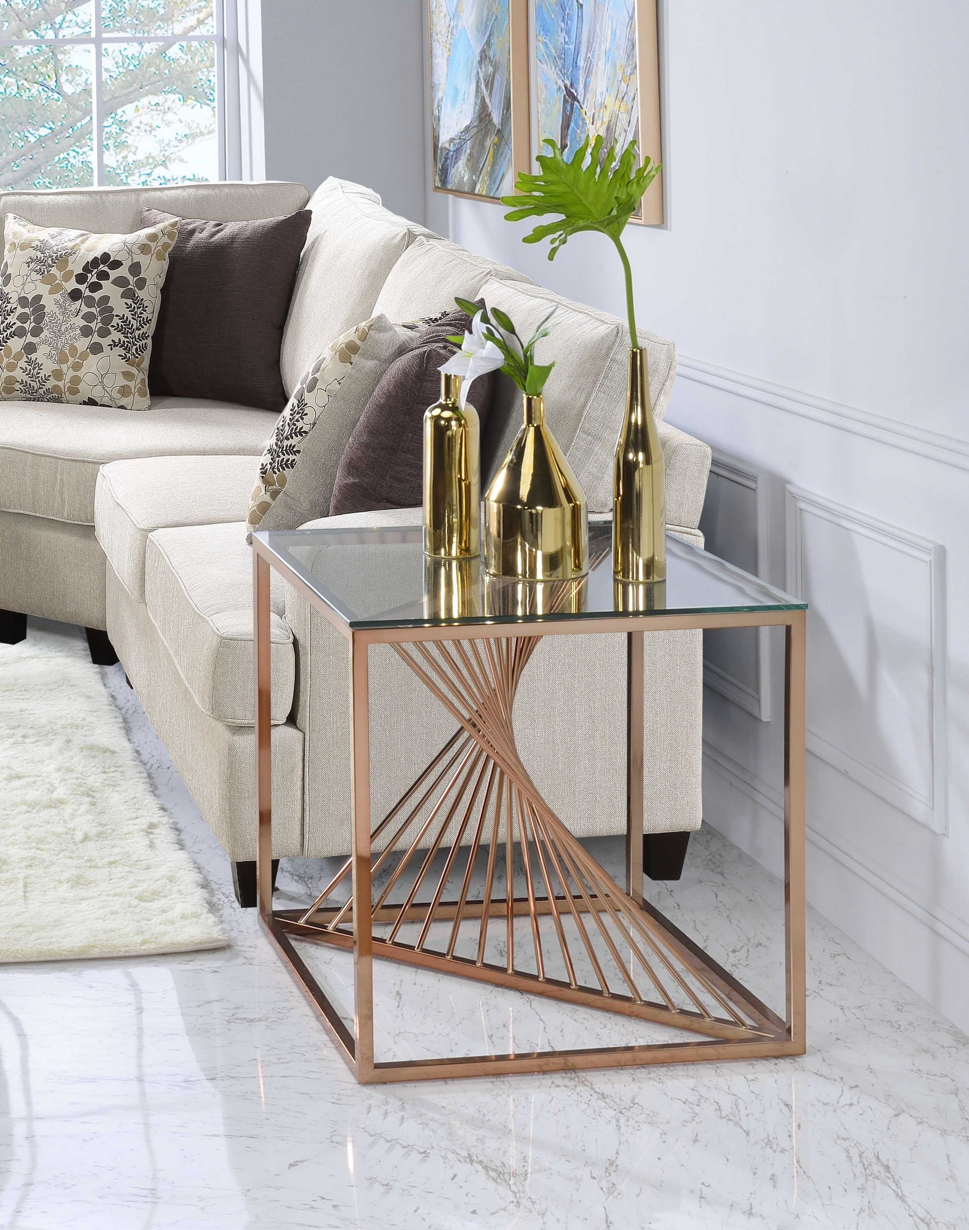 Brushed Copper And Clear Glass End Table By Homeroots | End Tables | Modishstore - 2