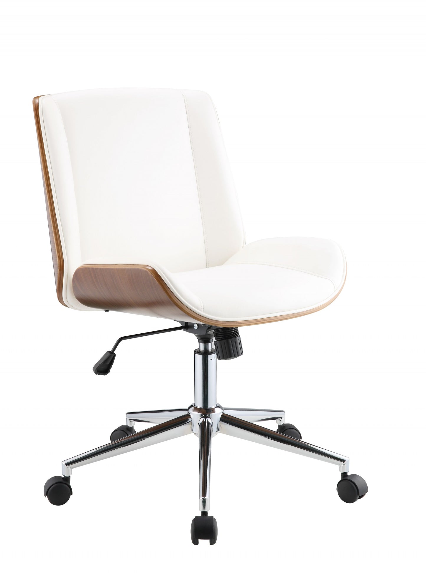 White Leatherette And Walnut Office Chair By Homeroots - 319081 | Office Chairs | Modishstore