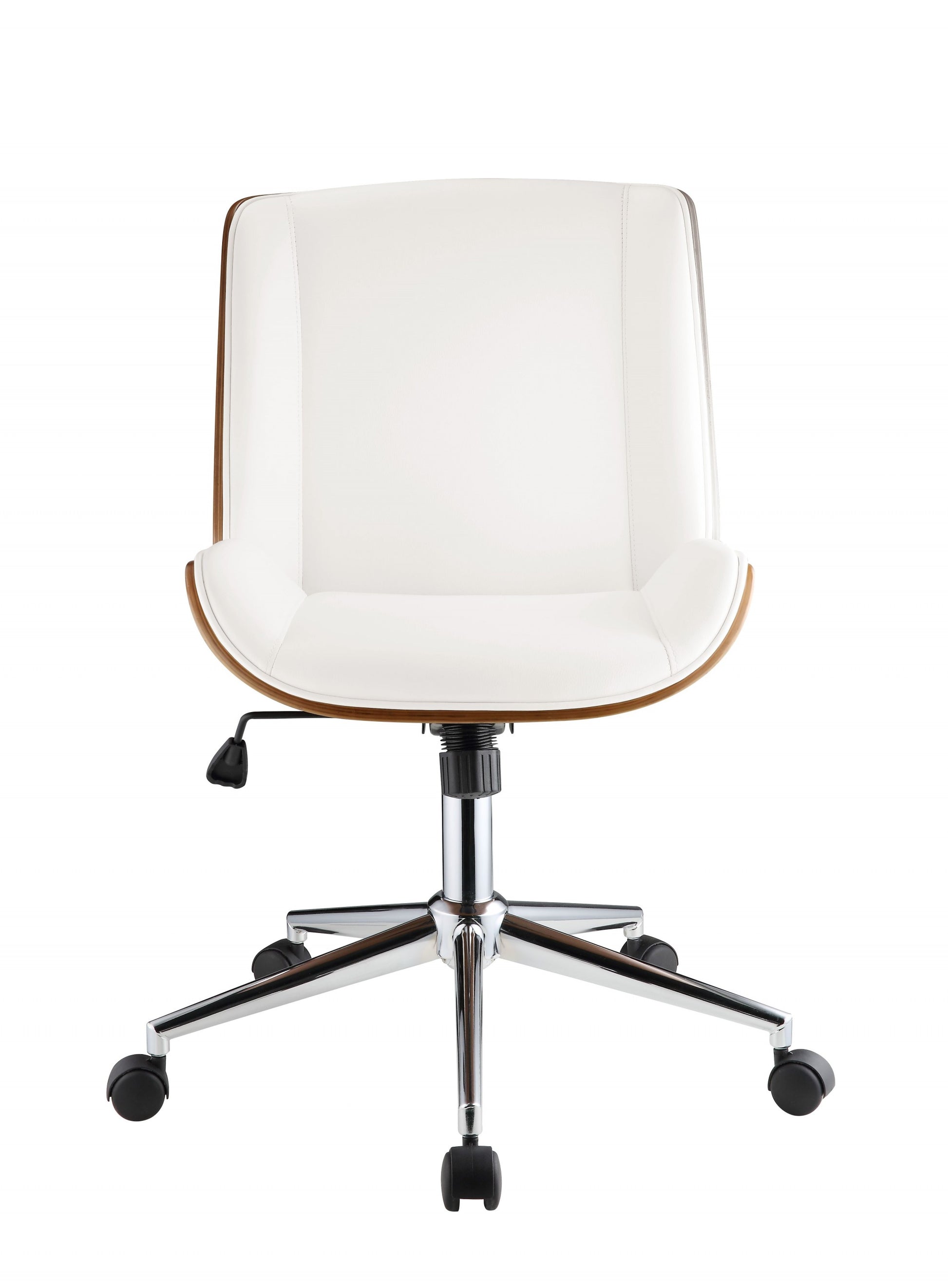 White Leatherette And Walnut Office Chair By Homeroots - 319081 | Office Chairs | Modishstore - 3
