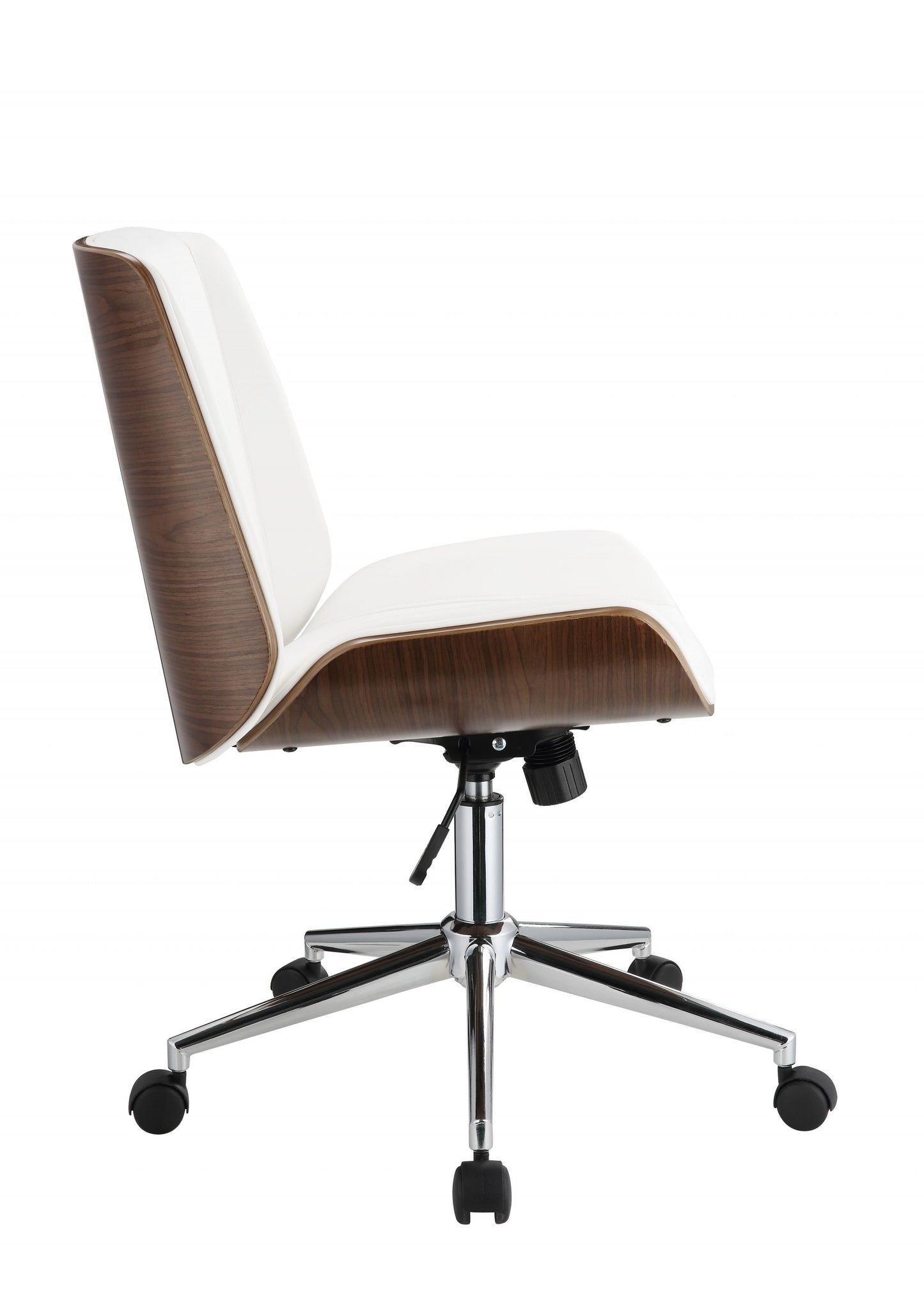 White Leatherette And Walnut Office Chair By Homeroots - 319081 | Office Chairs | Modishstore - 4