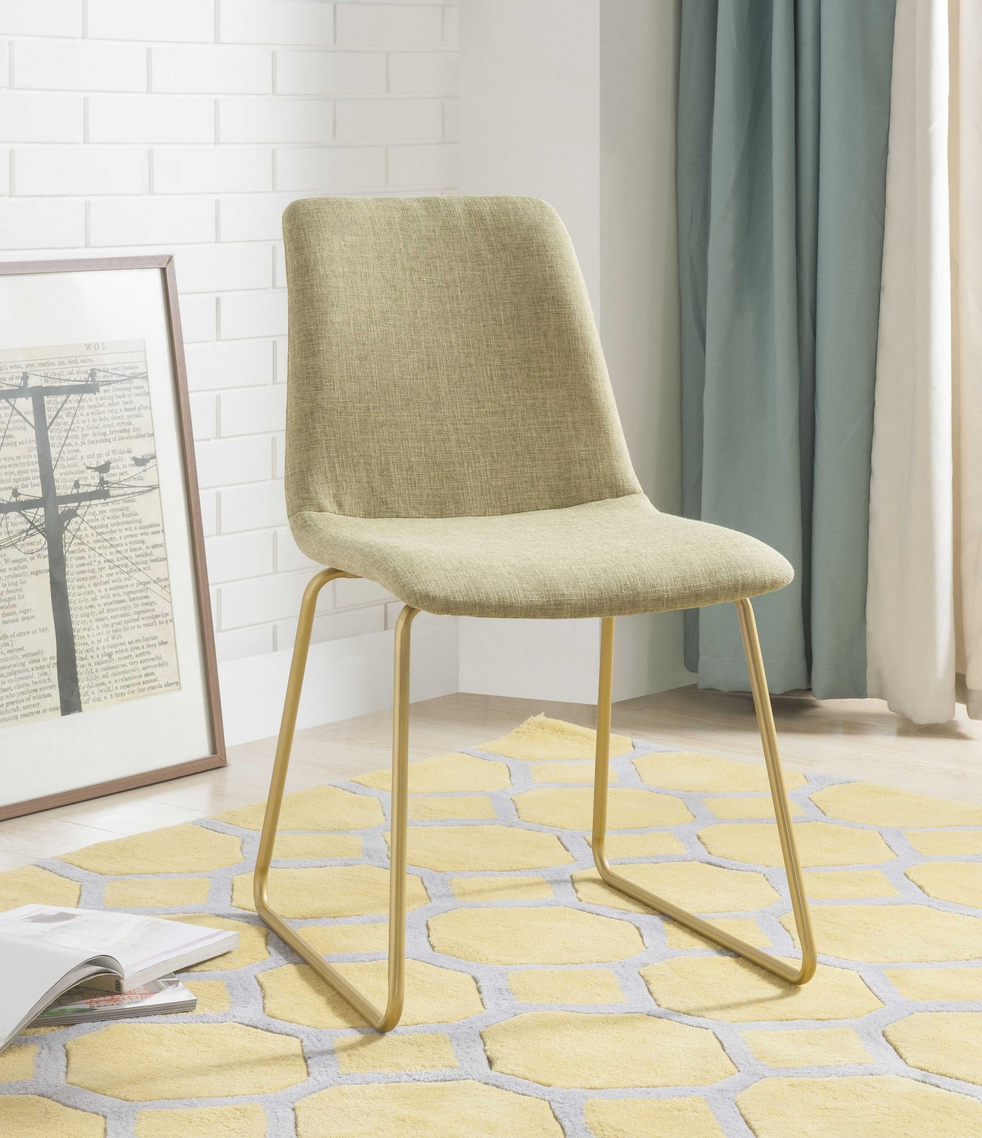 Light Green Fabric And Gold Accent Chair By Homeroots | Accent Chairs | Modishstore - 2