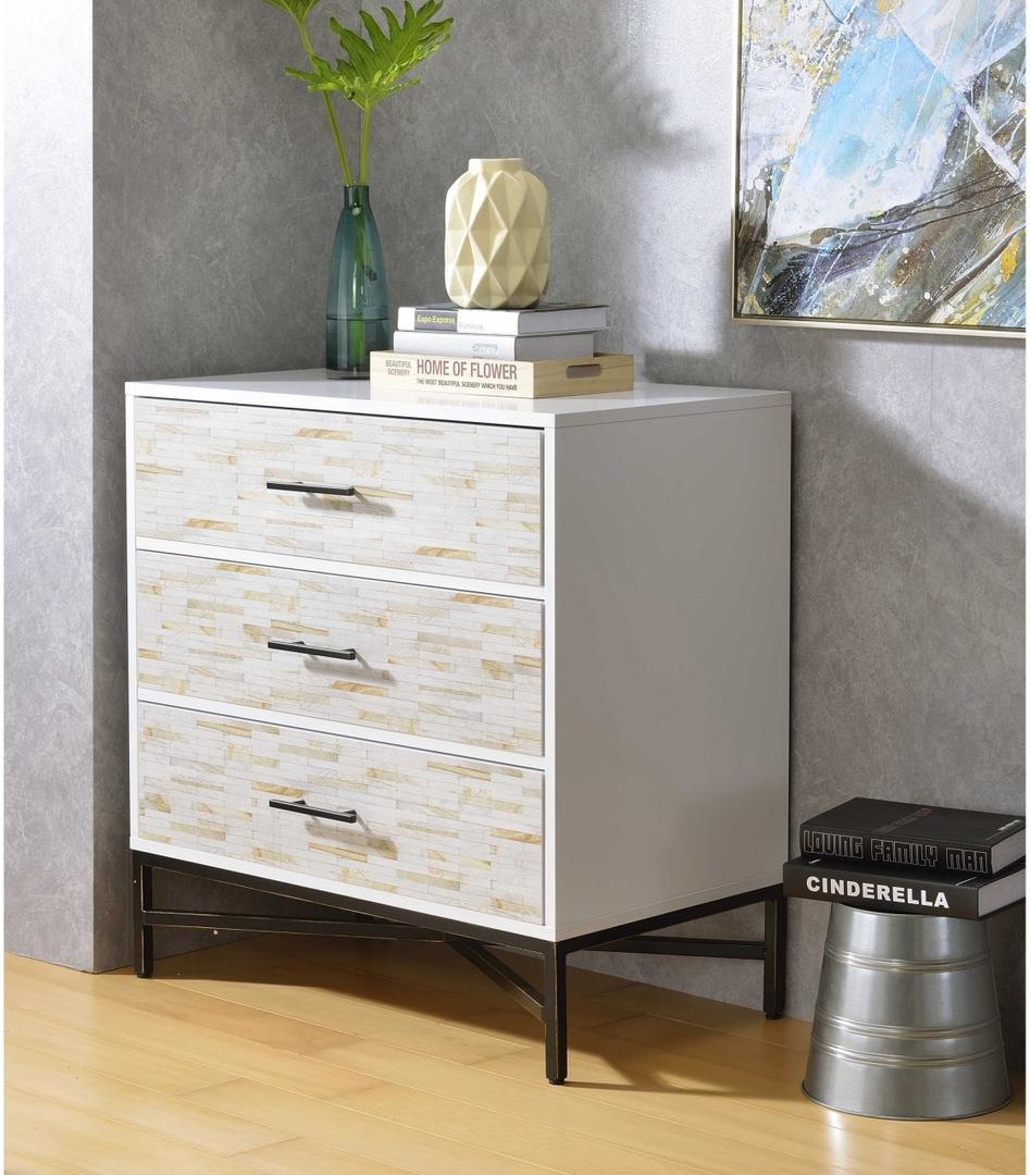 White Weathered Wood Pattern Nightstand By Homeroots | Nightstands | Modishstore