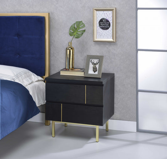 Contemporary Black And Brass Nightstand By Homeroots | Nightstands | Modishstore