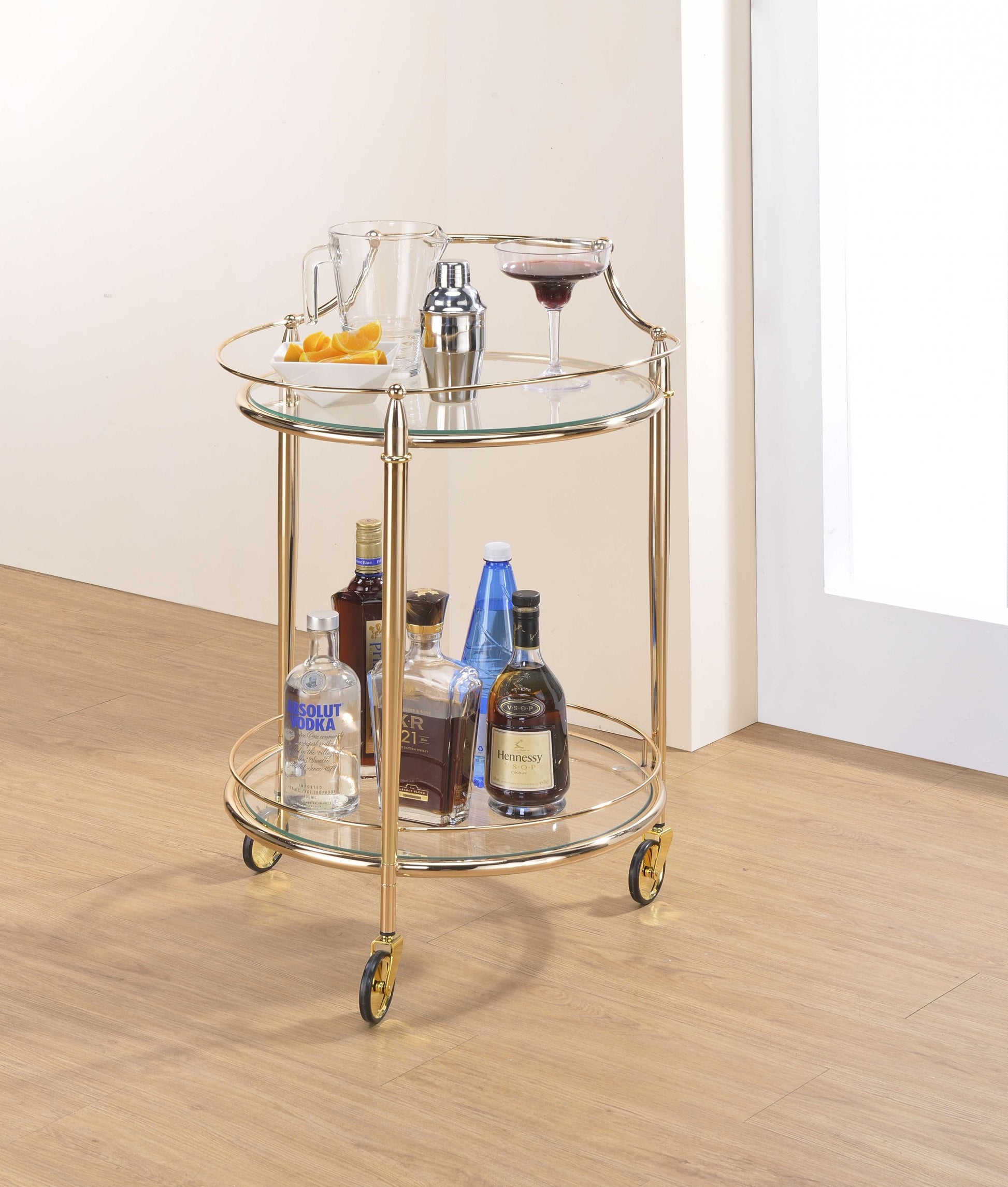 Gold And Clear Glass Serving Cart By Homeroots - 319136 | Bar Carts | Modishstore