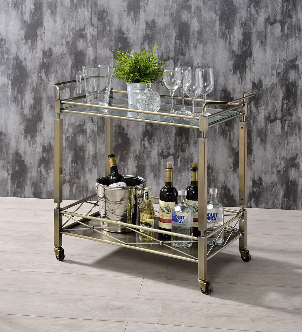 Antique Brass Metal Serving Cart By Homeroots - 319139 | Bar Carts | Modishstore