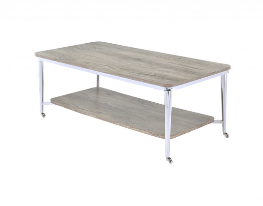 Gray Oak And Chrome Metal Tube Coffee Table By Homeroots | Coffee Tables | Modishstore