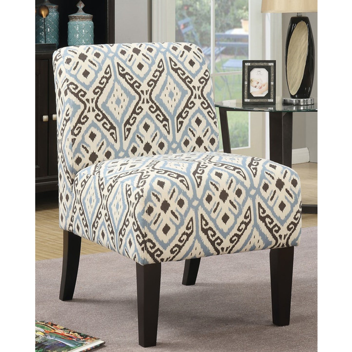 Blue And Black Pattern Upholstered Accent Chair By Homeroots | Accent Chairs | Modishstore - 2