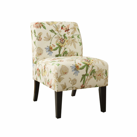 Floral Fabric Slipper Accent Chair with Dark Wood Legs By Homeroots | Accent Chairs | Modishstore