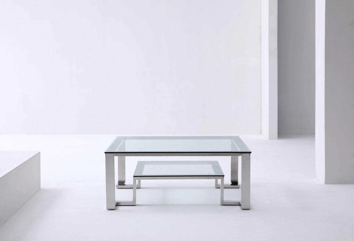 Square Clear Glass Coffee Table with Stainless Steel Base By Homeroots | Coffee Tables | Modishstore - 2