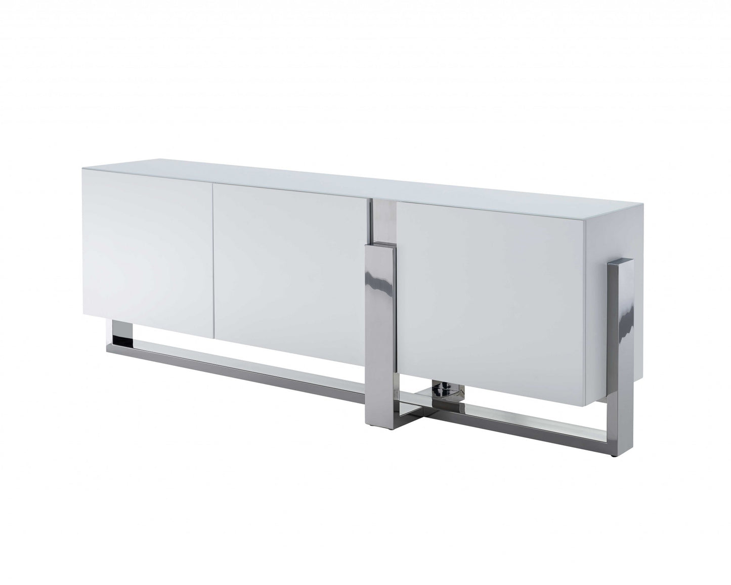 White Glass Steel Buffet By Homeroots | Sideboards | Modishstore - 2