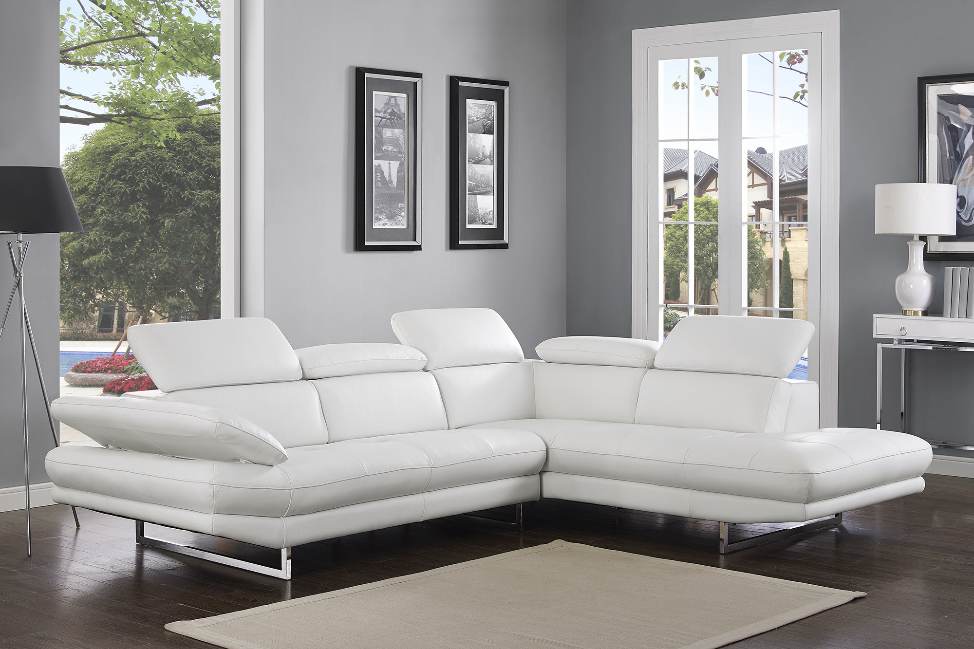 Sectional Chaise On Right When Facing White Top Grain Italian Leather Modish Store