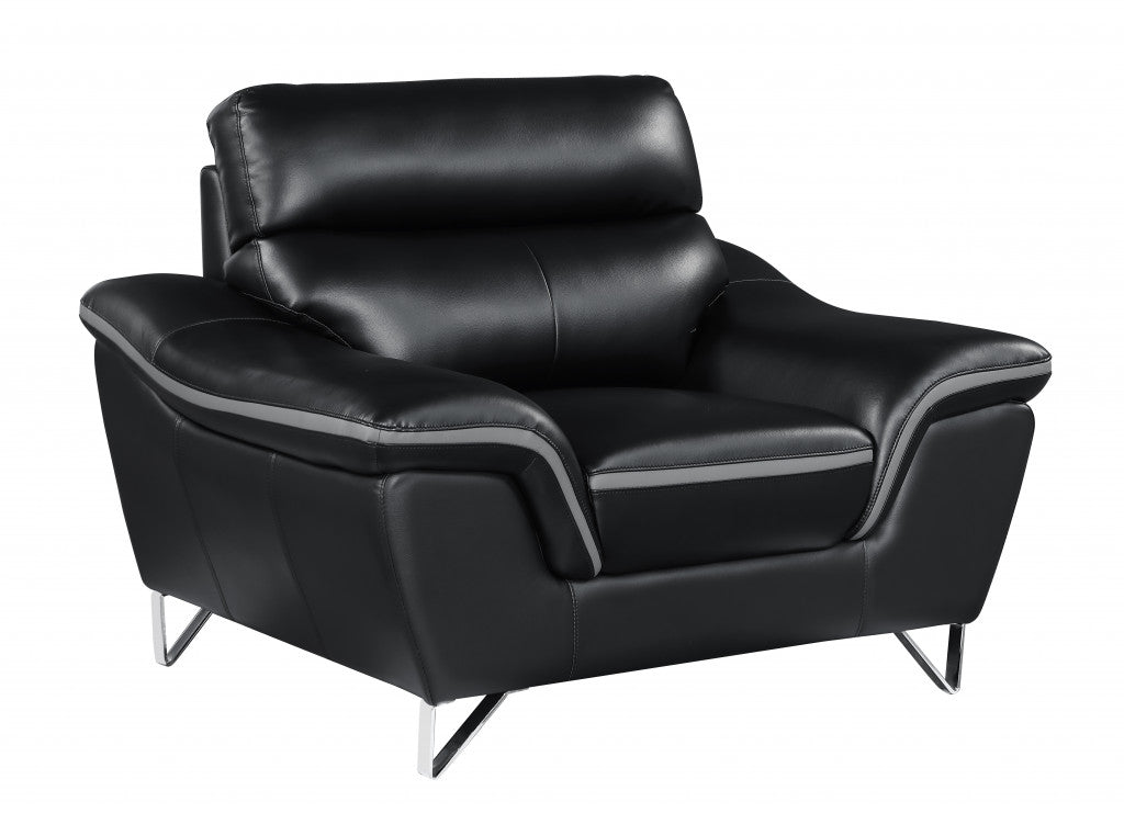 108" Charming Black Leather Sofa Set By Homeroots | Sofa Set | Modishstore - 3