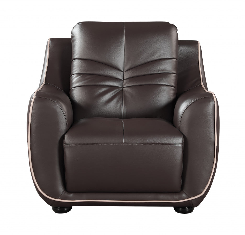 108" Elegant Brown Leather Sofa Set By Homeroots | Sofa Set | Modishstore - 3