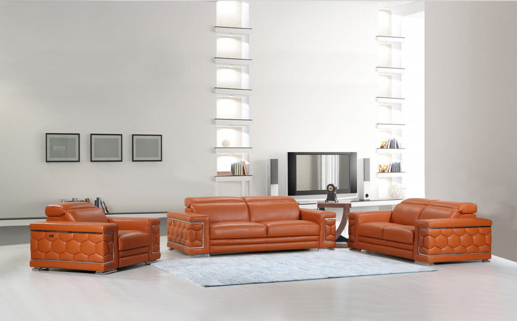 114" Sturdy Camel Leather Sofa Set By Homeroots | Sofa Set | Modishstore - 2