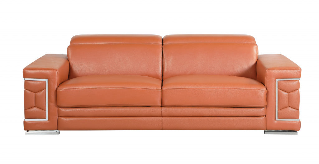 114" Sturdy Camel Leather Sofa Set By Homeroots | Sofa Set | Modishstore - 5