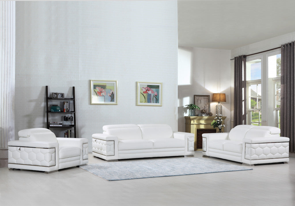 114" Sturdy White Leather Sofa Set By Homeroots | Sofa Set | Modishstore - 2