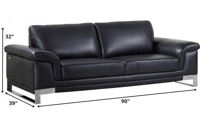 96" Lovely Black Leather Sofa Set By Homeroots | Sofa Set | Modishstore - 3