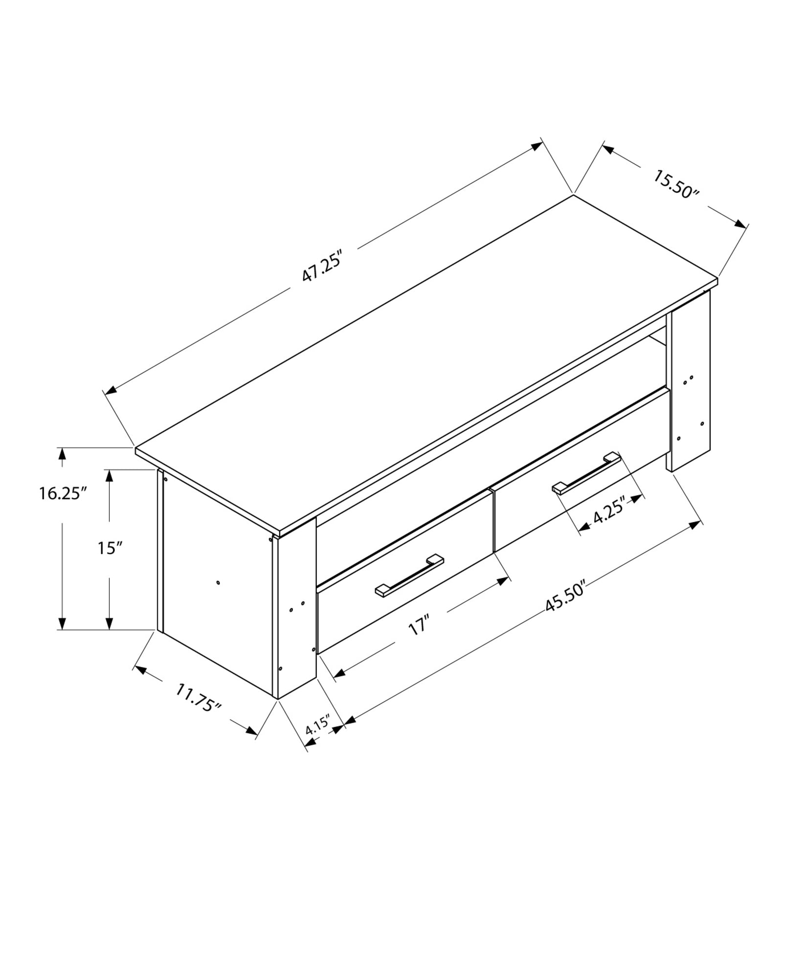 16.25" Dark Taupe Particle Board And Laminate TV Stand With 2 Storage Drawers By Homeroots | TV Stands | Modishstore - 4