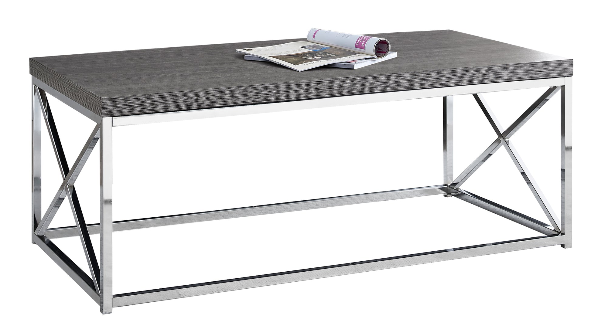 X Trestle Gray and Chrome Coffee Table By Homeroots | Coffee Tables | Modishstore