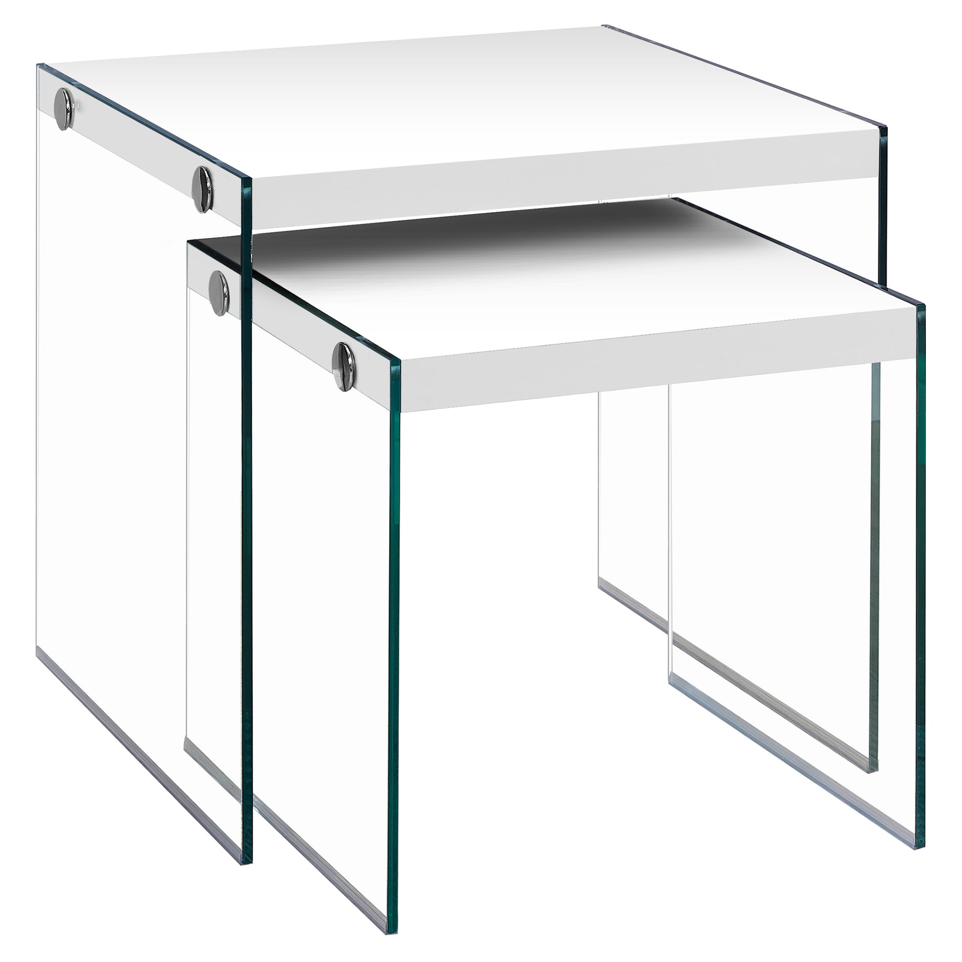 35.5" Glossy White Particle Board and Clear Glass Two Pieces Nesting Table Set By Homeroots | Accent Tables | Modishstore - 2